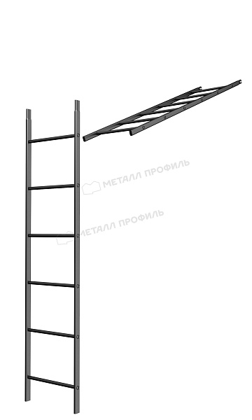 Лестница кровельная стеновая дл. 1860 мм без кронштейнов (9005) ― купить в Новосибирске недорого.