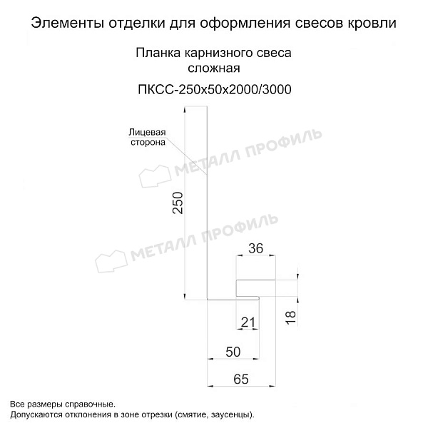 Планка карнизного свеса сложная 250х50х3000 (PURMAN-20-Tourmalin-0.5) продажа в Новосибирске, по стоимости 3895 ₽.